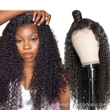 Unprocessed Brazilian Virgin Human Hair Lace Wig Vendor Wholesale Full Transparent HD Lace Front Closure Kinky Curly Wave Wig